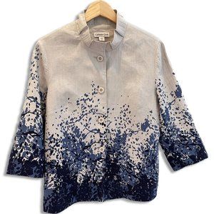 Coldwater Creek Linen Jacket in tan and blue | Size 12